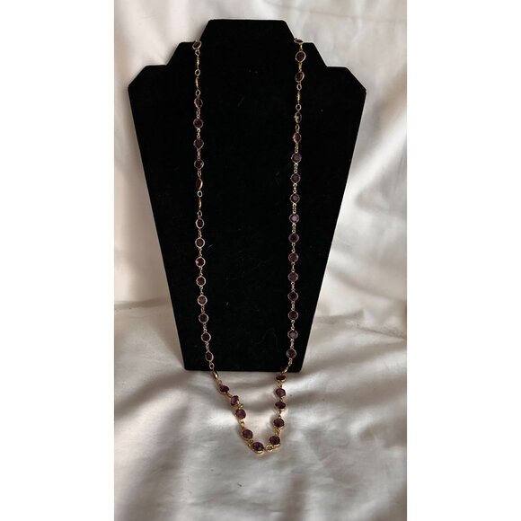 Vintage Austrian Crystal Bezel Set Necklace purple crystals Gold Tone Chain - Picture 1 of 4